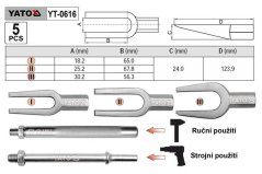 Přípravek na kulové čepy řízení YATO sada 5 dílů - YT-0616