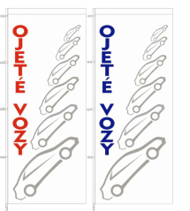 Vlajka OJETÉ VOZY - bílá, červený nápis - 125210050Č