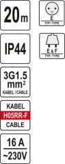 Prodlužovací kabel, buben 20 m, 4 zásuvky - YT-81052