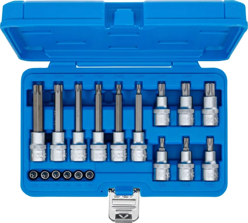 Sada nástrčných hlavic s bity Torx, 1/4", 1/2", T10H-T60H, 18 ks - B5174