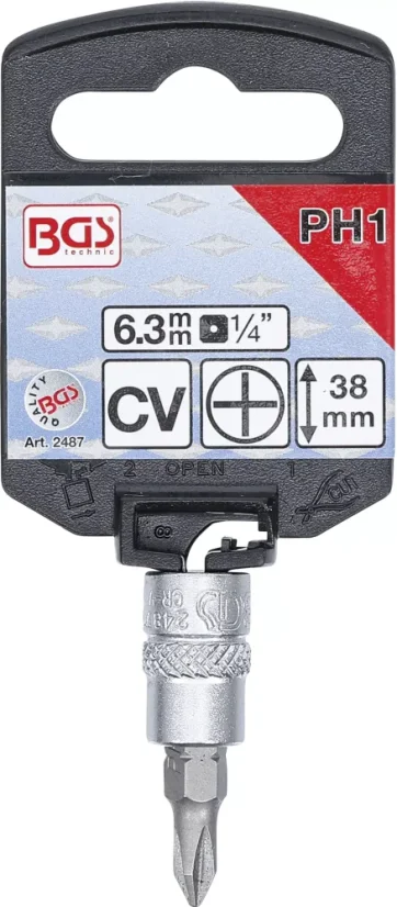 Nástrčná hlavice s bitem KŘÍŽOVÁ 1/4" PH1, BGS - B2487
