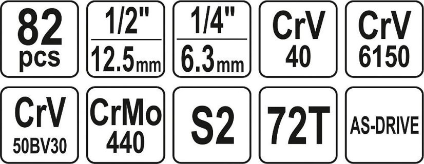 Gola sada s klíči 1/4" a 1/2", 82 ks - YT-12691