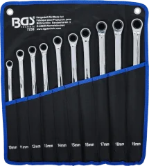 Sada ráčnových očkových dlouhých klíčů, 10 - 19 mm, 10 ks, BGS - B7239