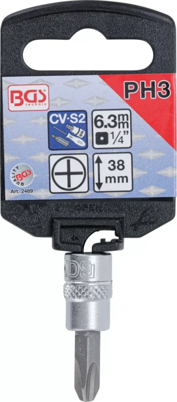 Nástrčná hlavice s bitem KŘÍŽOVÁ 1/4" PH3, BGS - B2489