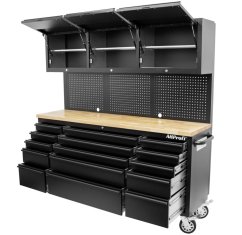 Pojízdný pracovní stůl s děrovanou deskou a horními skříňkami - AH7218B