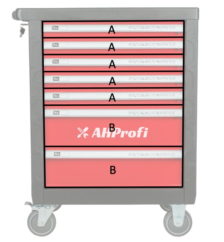 Dílenský vozík prázdný 685 x 455 x 975 mm, 7 zásuvek - H14019P