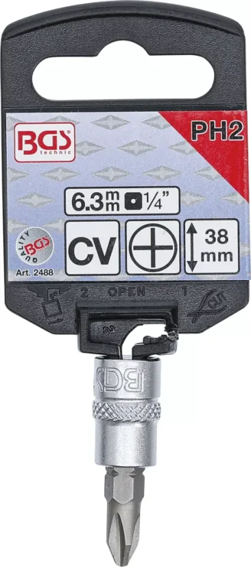 Nástrčná hlavice s bitem KŘÍŽOVÁ 1/4" PH2, BGS - B2488