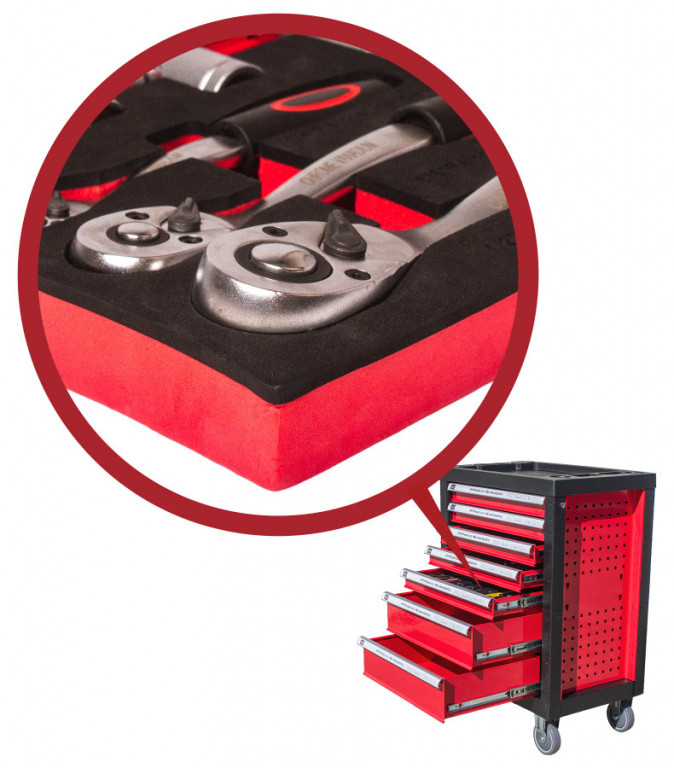 Dílenský vozík prázdný 685 x 455 x 975 mm, 7 zásuvek - H14019P
