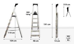 Hliníkové schůdky, 6 stupňů, 3,19m, max. zátěž 150 kg